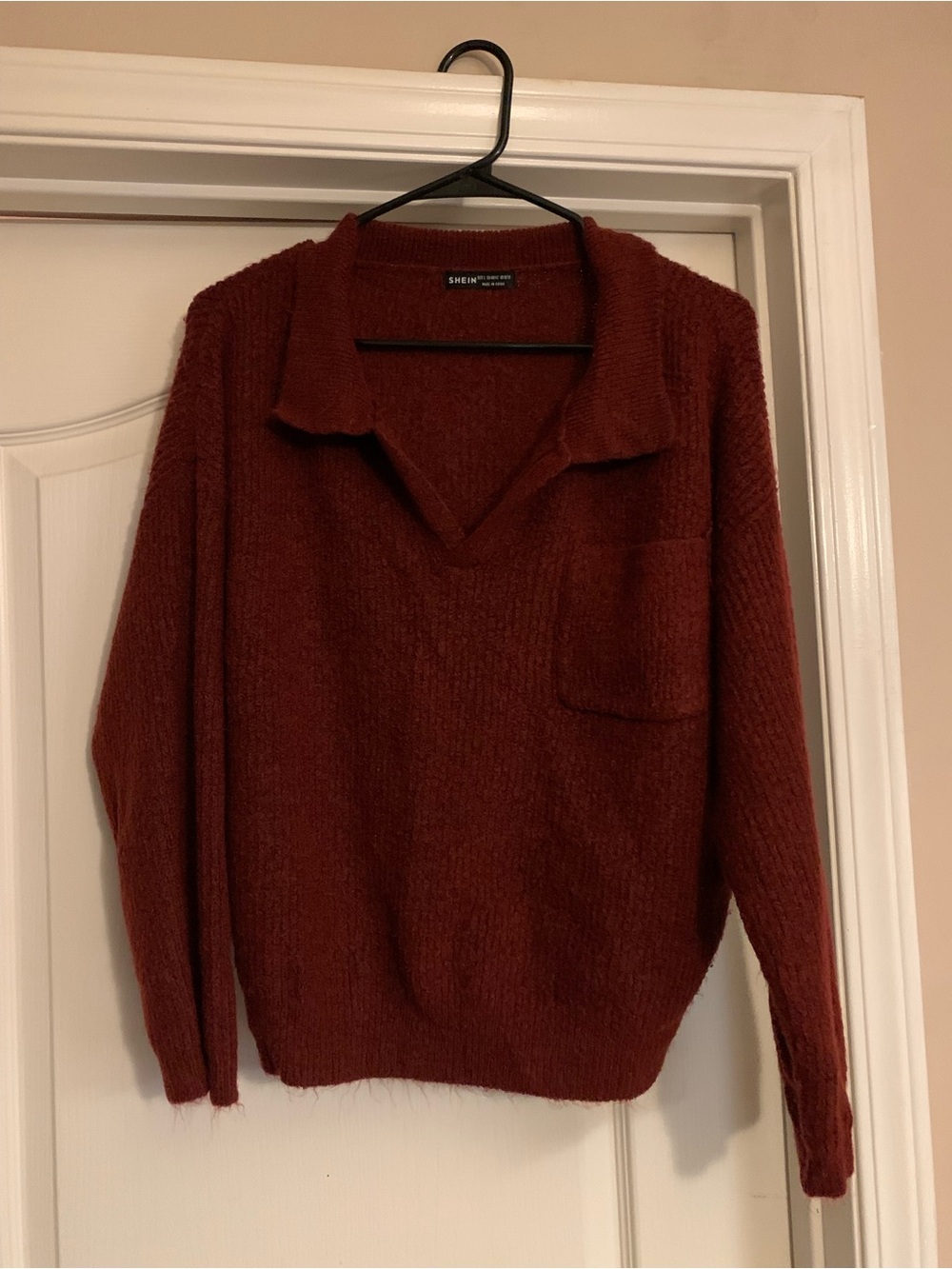 SHEIN Rust Long-Sleeve Knit Polo Sweater